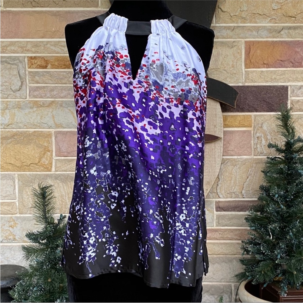 Kenneth Cole Gathered Neckline Satin Sleeveless‎ Top